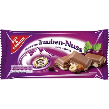 Čokoláda GG jemná alpská čokoláda s rozinkami a oříšky 100g