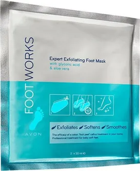 Kosmetika na nohy AVON Foot Works peelingová maska na nohy s kyselinou glykolovou a aloe vera 20 ml