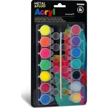 Vodová barva Akrylové barvy Primo 7x4,5ml metalic, 7x4,5ml fluo
