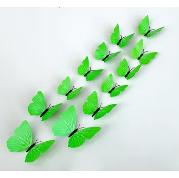 Samolepící dekorace Samolepka na zeď "Plastové 3D Motýli - Zelené" 12ks 6-12 cm