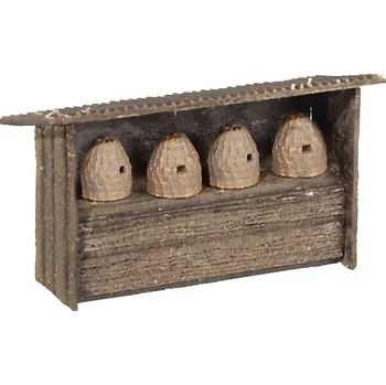 Modelová železnice MBZ 80287 Sada 4 ks včelínů s podpěrným stolkem ve velikosti H0 3D tiskový model , lasercut montážní sada