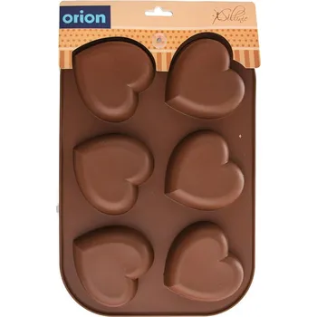 Forma na pečení Orion Silikonová forma na pečení 6 srdcí hnědá