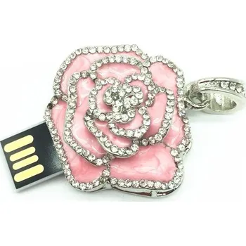 USB flash disk USB flash disk růže 32 GB, kovový s kamínky, USB 2.0, praktický dárek pro manželku, přítelkyni nebo novomanžele