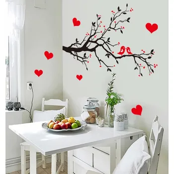 Samolepící dekorace Samolepka na zeď Zamilovaní ptáčci na větvi85 x 60 cm