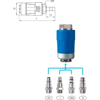 Příslušenství ke kompresoru GAV BEZPEČNOSTNÍ RYCHLOSPOJKA STL.VZDUCH S HADIČNÍKEM D10mm