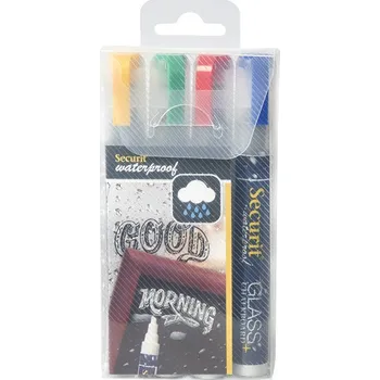 Securit Křídový popisovač s hrotem 2-6 mm, voděodolný Barva: blistr 4 barvy