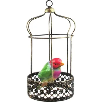 Zahradní dekorace Ptáček v ozdobné klícce 22cm k zavěšení (barevný) / CH5522