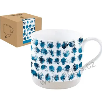 Easy Life CAMOUFLAGE bílý kameninový hrnek s modrými rozmazanými kolečky 375ml
