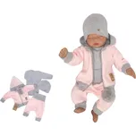 Z&Z 4-dílná pletená soupravička Kabátek, tepláčky, čepička a body Růžová/šedá, vel.56