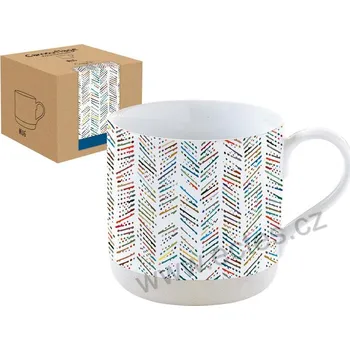 Easy Life CAMOUFLAGE bílý kameninový hrnek s barevnými šikmými krátkými čárkami a tečkami 375ml