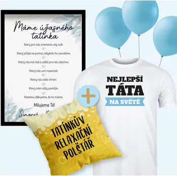 Balónek Set plakátu, polštáře, trička a balónků RELAX, pro tatínka Barva: Bílá, Velikost a volba balónků: S - s balónky
