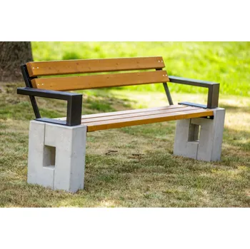 Zahradní lavice PROFICITY Betonová lavička Roma s loketní a zádovou opěrkou Barevná kombinace: Teak