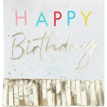 Party dekorace Ginger Ray Happy Birthday - ubrousky papírové zlaté třásně 32x32cm 16ks