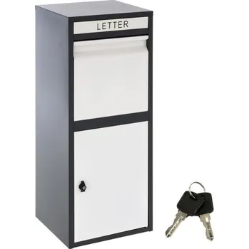 Železářství Stojanová poštovní schránka na dopisy a balíky pro firmy, venkovní + vnitřní, ocel práškově lakovaná, černá / bílá, 102 cm