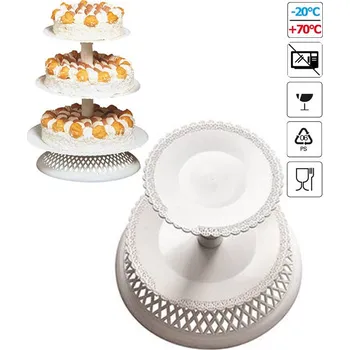 Stojan na dorty plast, 2 patra od 40-45cm patro: krajková podložka