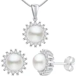Stříbrná souprava VERA s přírodní bílou perlou - náušnice a přívěsek LPS1166