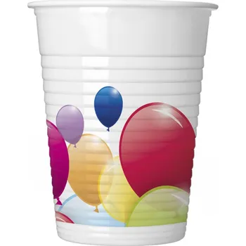 Koktejlová dekorace Procos - Sada 8 plastikových kelímků Barevné balónky -