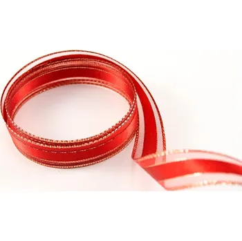 Stuha Luxusní dekorační stuha šíře 1,5 cm - červená, zlatá