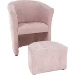 Komfortní klubové křeslo ROSE s taburetem, pudrově růžové, látka Soro