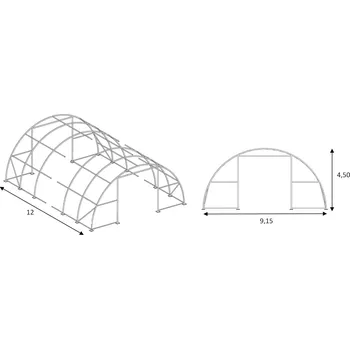 Skleník Konstrukce haly 9,15 m x 12 m x 4,5 m