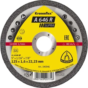 Řezný kotouč Řezný kotouč kronenflex, a 646 r supra, rovný, 125x1,6x22,23, pro ruční řezání