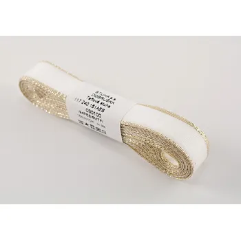 Stuha Taftové stuhy se zlatým okrajem - bílá, zlatá - šířka 0,6 cm - 2,5 cm 1,5 cm