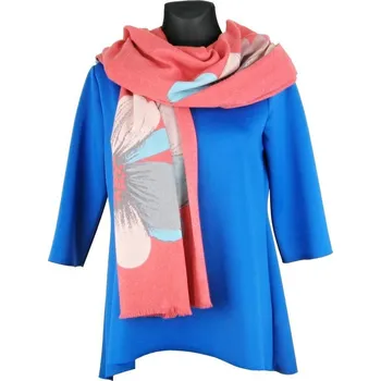 Šála Dámská šála růžová s květy (Bavlněný dámský šál)