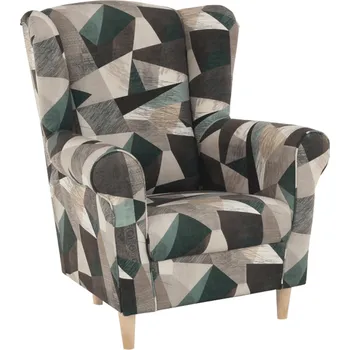 Křeslo Křeslo ušák, látka hnědozelená vzor, CHARLOT