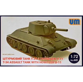 Plastikový model Unimodel 1/72 T-34 Assault Tank with Howitzer U-11