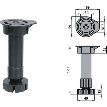 Nábytkové kování Nabytekmorava Násuvná nožka, stavěcí 120mm