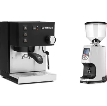 Kávovar Rancilio Silvia E, black + Eureka Atom Specialty 65, white
