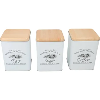 Dóza na potraviny Hanipol - Sada 3 plechových dóz "káva, čaj, cukr" - 10,5*10,5*14,5 cm