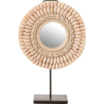 Zrcadlo Stolní kulaté zrcadlo v rámu z mušliček - Ø 25*12*41 cm