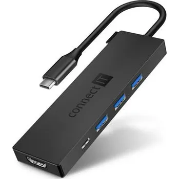 USB hub CONNECT IT USB-C hub, 5v1 (USB-C,3xUSB-A,HDMI), externí, ANTRACITOVÝ