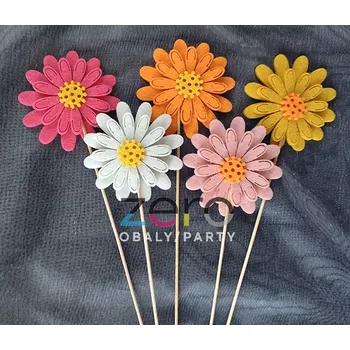 Party dekorace Zápich květ filcový (10 ks) - barevný (mix)