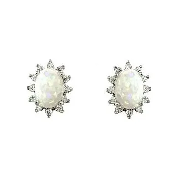 Náušnice Stříbrné náušnice s bílým opálem a zirkony