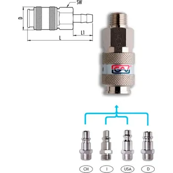 Příslušenství ke kompresoru GAV UNI RYCHLOSPOJKA STL.VZDUCH S HADIČNÍKEM D10mm