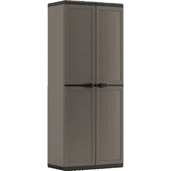 Zahradní skříň Vysoká plastová skříň voděodolná vnitřní + venkovní, zamykatelná, šedá, 166x68x39 cm
