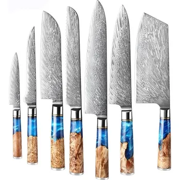 Kuchyňský nůž ETOS cz 7dílná sada kuchyňských nožů z damaškové oceli