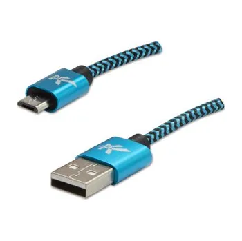 Datový kabel Kabel USB (2.0), USB A M- USB micro B M, 2m, 480 Mb/s, 5V/1A, modrý, Logo, box, nylonové opletení, hliníkový kryt konektoru