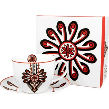 DUO Gifts DG - Porcelánový šálek s podšálkem, dekor PARZENICA v dárkové krabičce - 470 ml