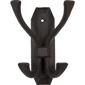 Věšák Hnědo černý litinový nástěnný háček na kabáty - 13*7*17 cm