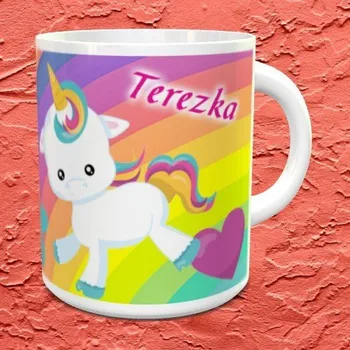 Hrnek se jménem Jednorožec s duhou - Růžová / Keramický 0,29 l