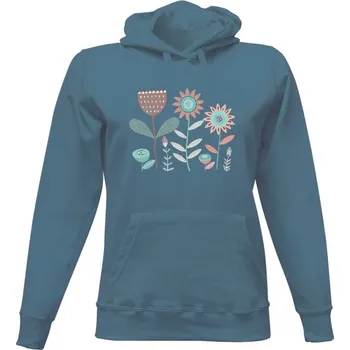 Dámská mikina Dámská mikina s kapucí s potiskem Kreslené květiny - abstraktní dámské