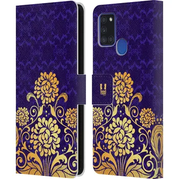 Pouzdro na mobilní telefon HEAD CASE Flipové pouzdro pro mobil Samsung Galaxy A21s moderní baroko modrá a zlatá (HEAD CASE Flipové pouzdro pro mobil Samsung Galaxy A21s moderní baroko modrá a zlatá)