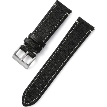 eses Kožený řemínek - Černý s bílým prošíváním, 18 mm