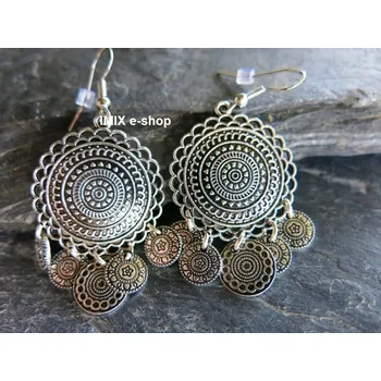 Náušnice Etno zdobené náušnice ORIENT č.11 - Stříbrná