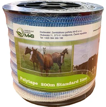 Pro koně Modro-bílá ohradníková páska Standard line M+S 20 mm/200 m odpor 9 Ohm/m