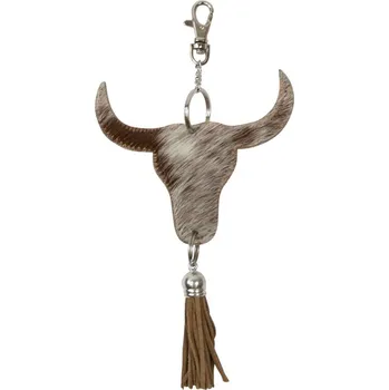 Klíčenka s přívěskem býčí hlavy s třásní béžovo hnědá - 10*10*5cm