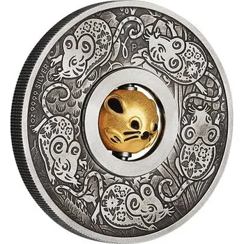 Stříbrná mince Year of the Mouse (Rok krysy) 1 Oz 2020 (Rotating Charm) Antique